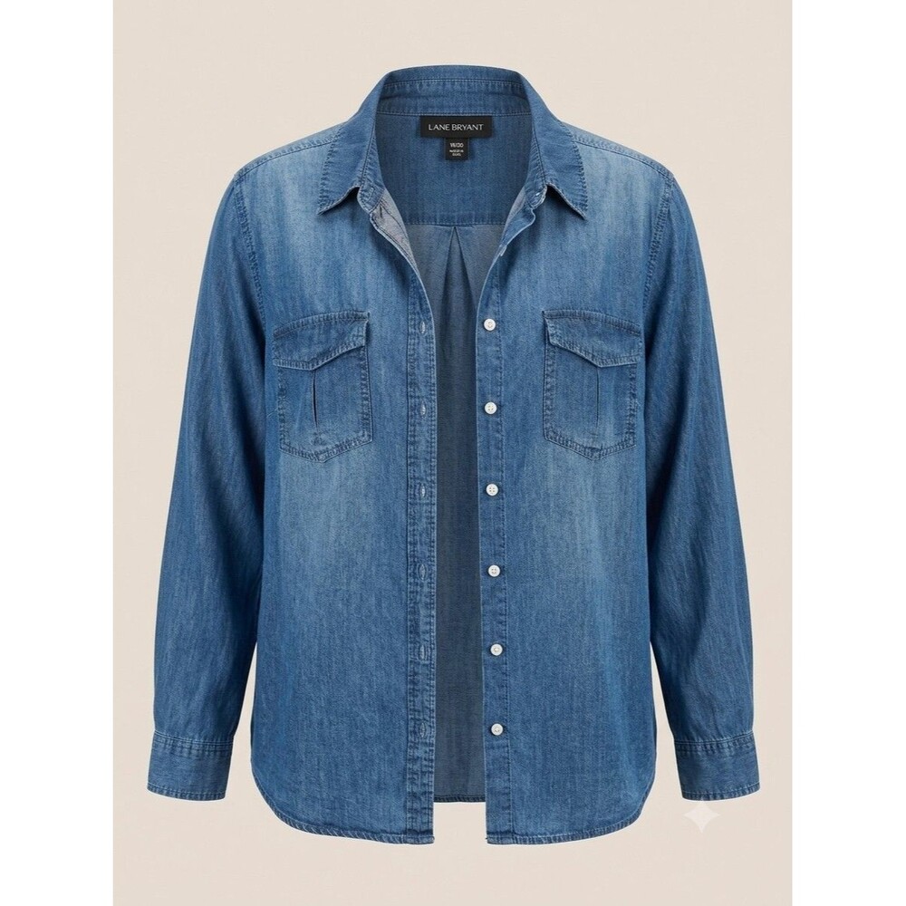 Lane Bryant Medium Wash Denim Shirt Flap Pocket Button Down Women 18/20 Plus